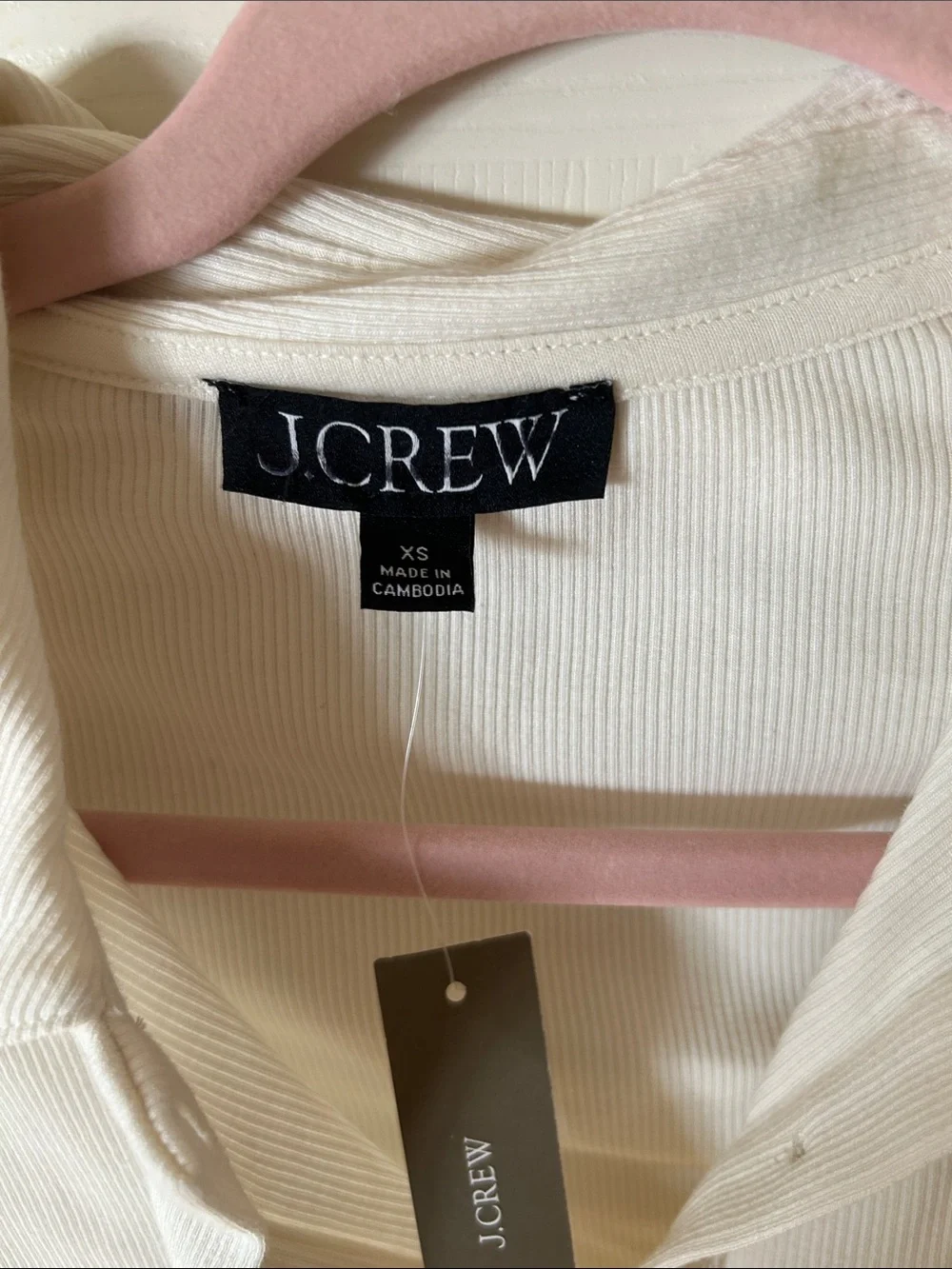 J Crew Women’s XS Ribbed Collared Long Sleeve Ivory with Flaw